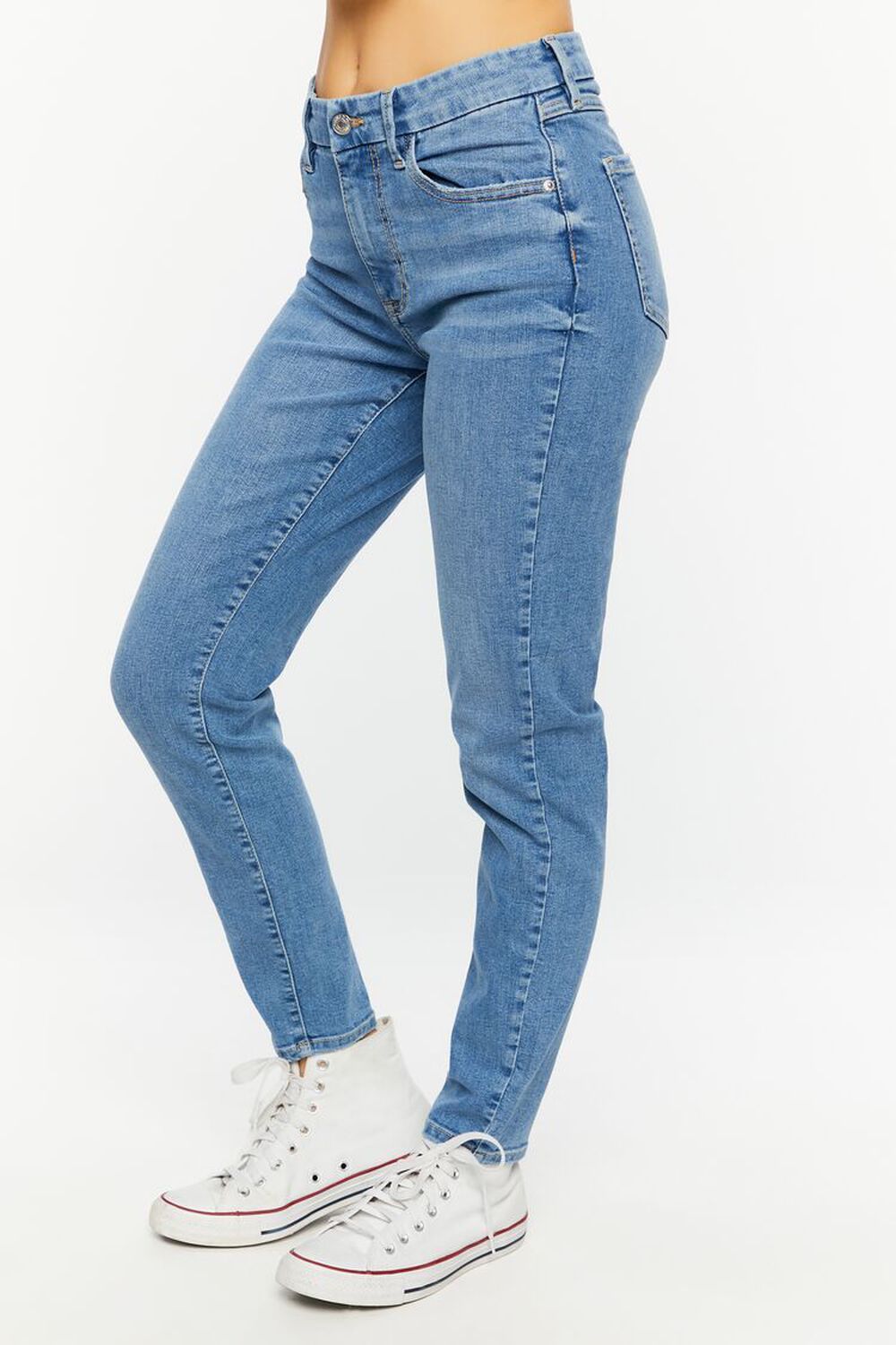MEDIUM DENIM Recycled Cotton Mid-Rise Skinny Jeans, image 2