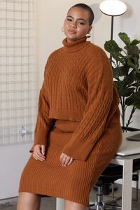 GINGER Plus Size Turtleneck Cable Knit Sweater, image 1