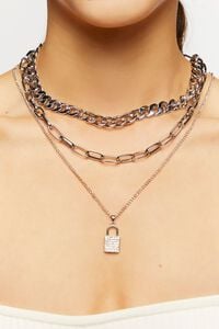 SILVER Chain Padlock Pendant Necklace Set, image 1