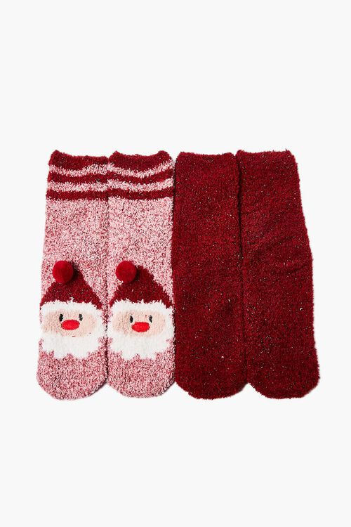 RED/MULTI Santa Graphic Fuzzy Crew Sock Set, image 2