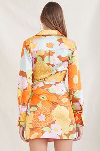 ORANGE/MULTI Floral Satin Belted Wrap Dress, image 3