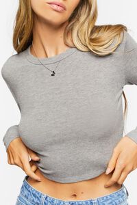 HEATHER GREY Ribbed Knit Long-Sleeve Crop Top, image 5