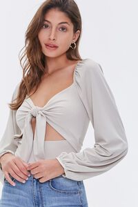 TAUPE Knotted Cutout Bodysuit, image 6