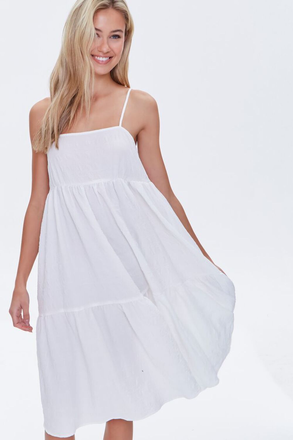 WHITE Textured Flounce Cami Dress, image 1