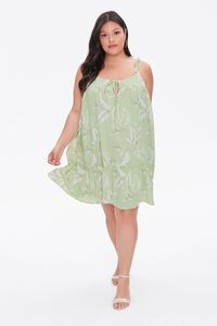SAGE/CREAM Plus Size Tropical Leaf Print Dress, image 4