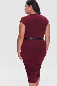 WINE Plus Size Belted Ruched Dress, image 3