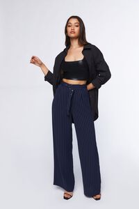 NAVY/WHITE Belted Pinstripe Trousers, image 1