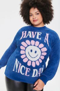 NAVY/MULTI Plus Size Daisy Sweater-Knit Pullover, image 1