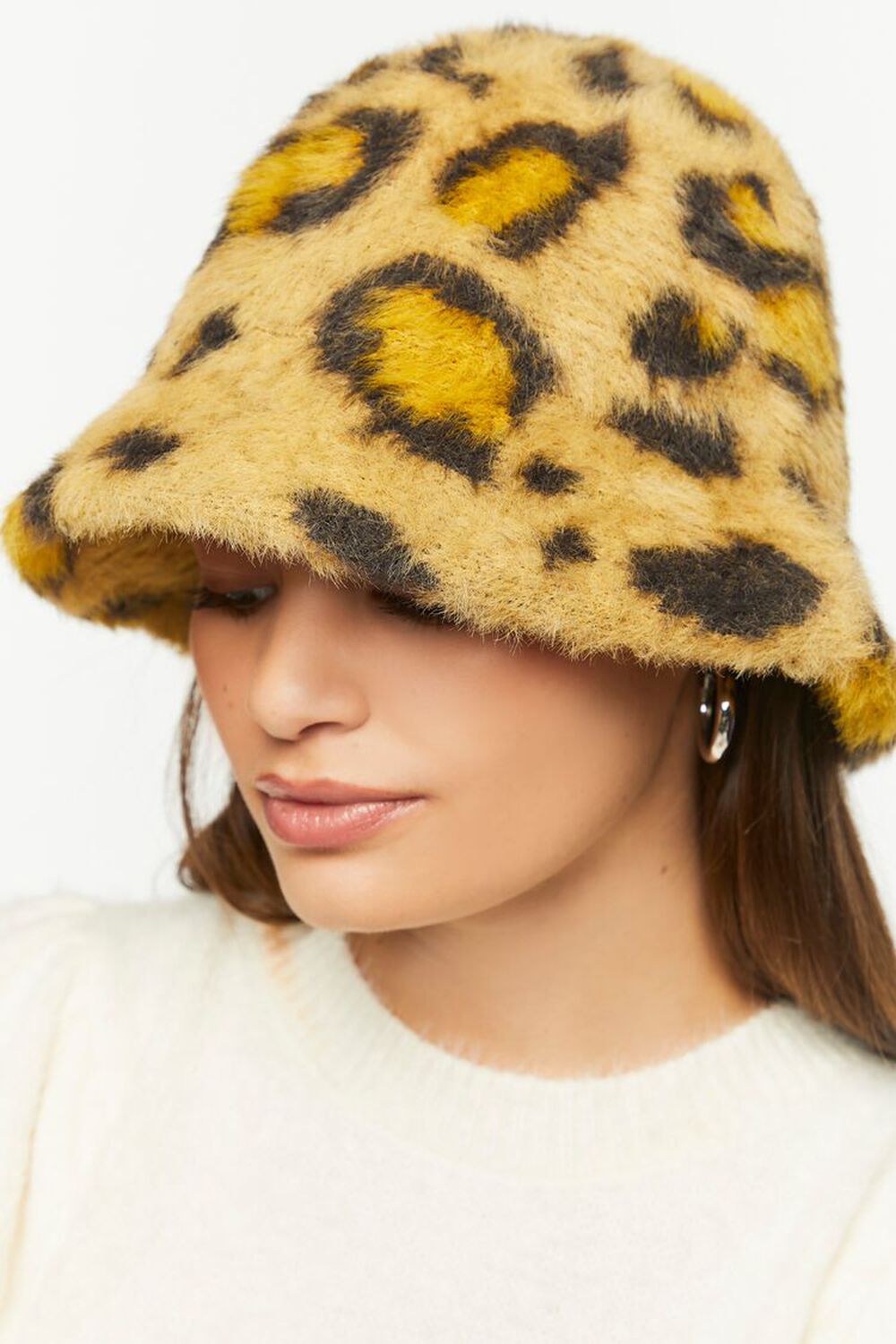 Leopard Print Faux Fur Bucket Hat, image 2