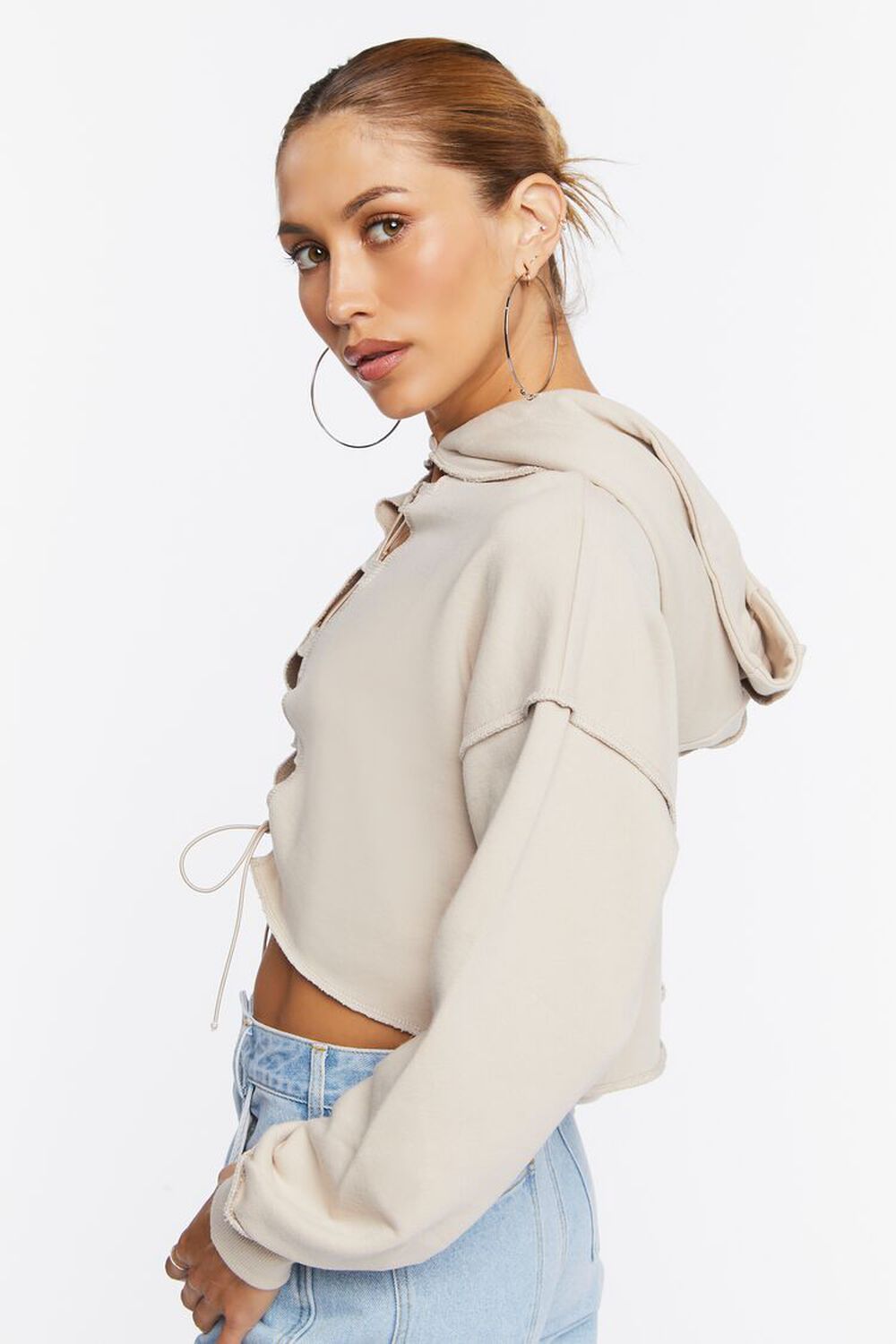 French Terry Lace-Up Cropped Hoodie
