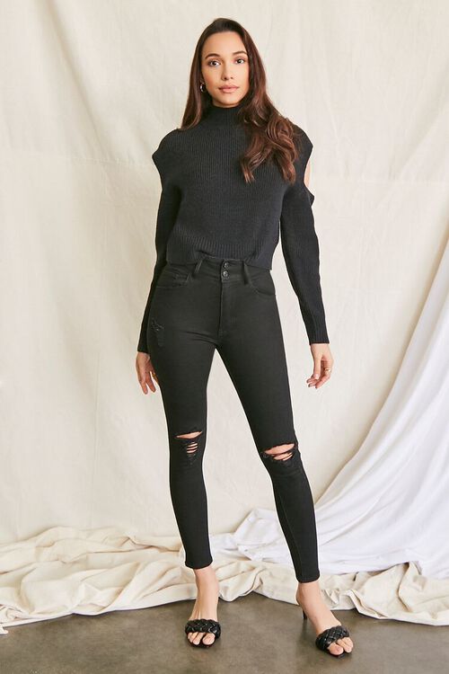 BLACK Ribbed Cutout Sweater, image 4