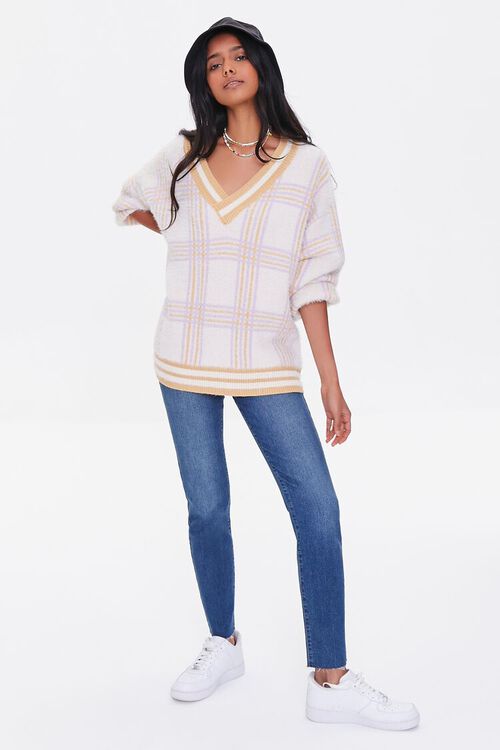 LAVENDER/MULTI Plaid Varsity-Striped Sweater, image 4