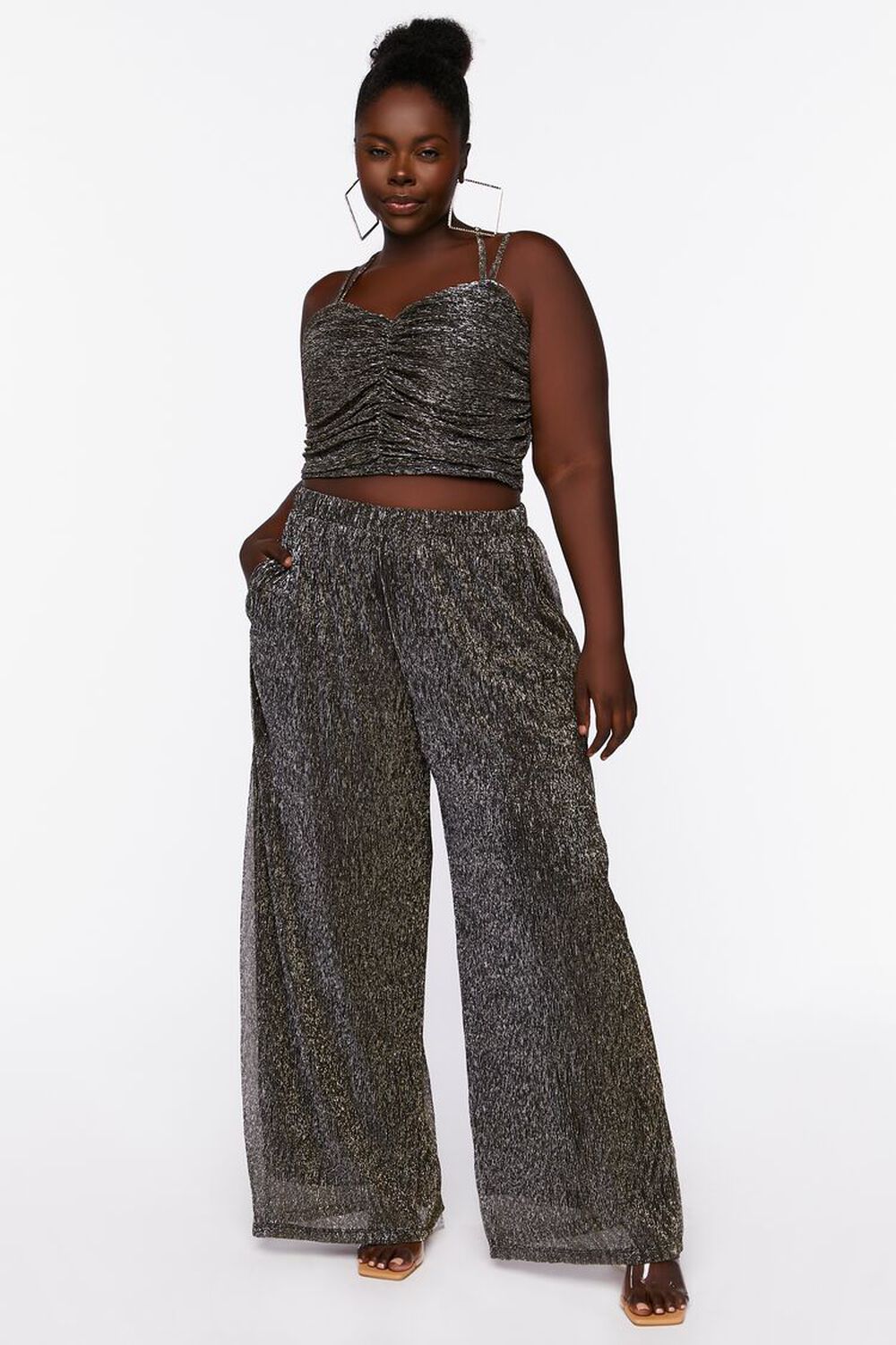 BLACK/GOLD Plus Size Glitter Knit Cami & Pants Set, image 2