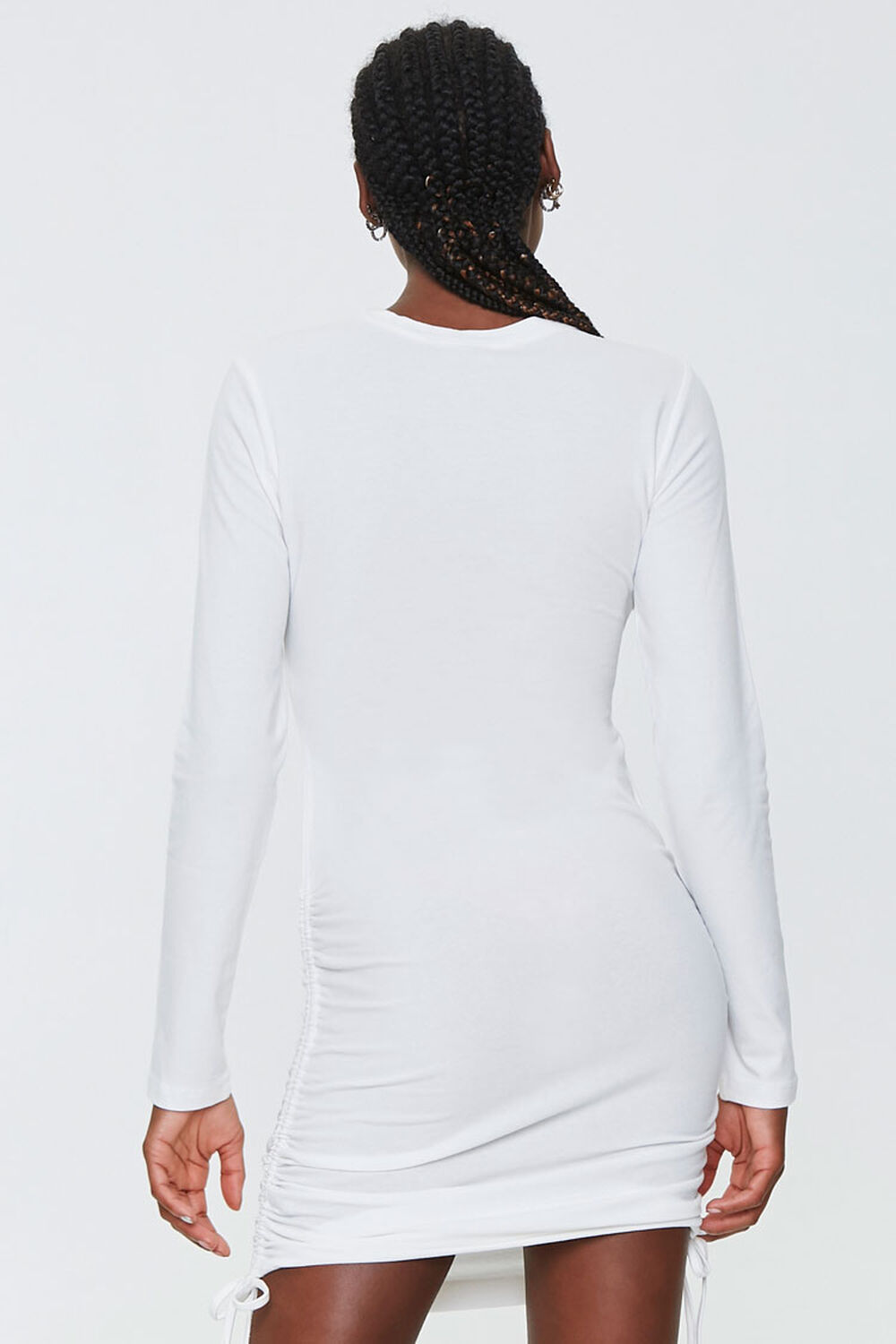 WHITE Bodycon Ruched Drawstring Dress, image 3