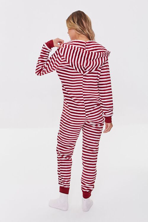 RED/WHITE Fleece Striped Pajama One-Piece, image 3