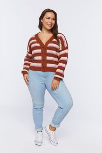 RUST/MULTI Plus Size Striped Cardigan Sweater, image 4