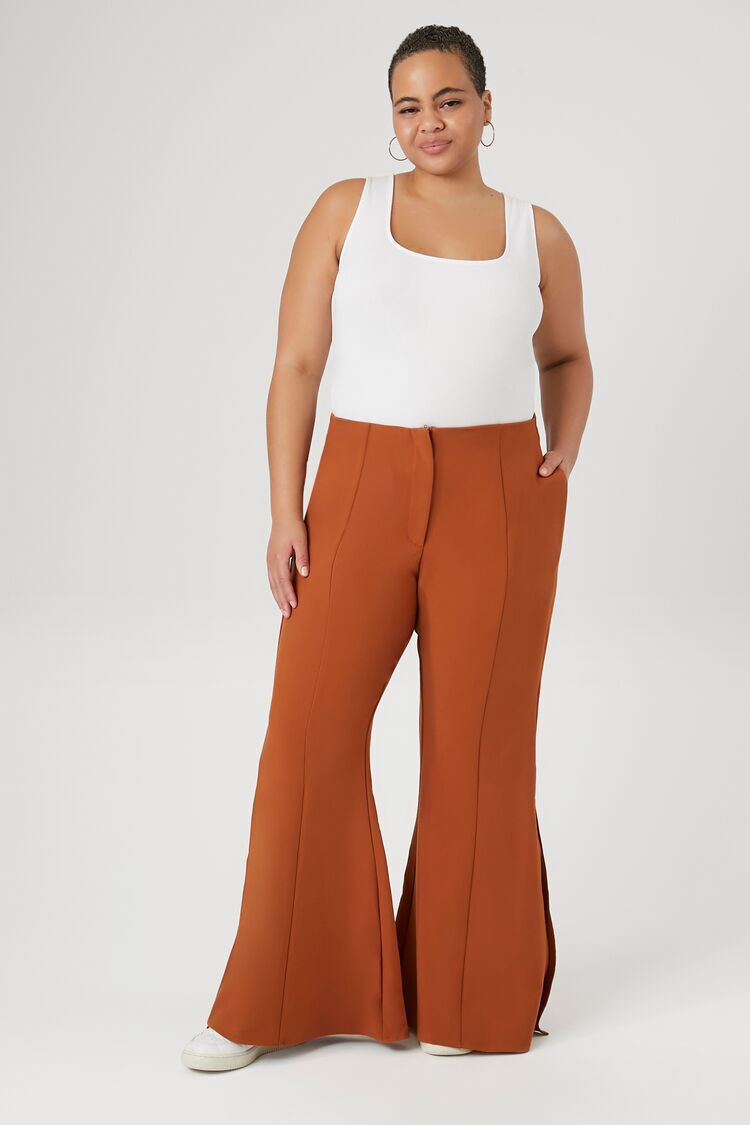 Plus Button Front Flare Leg Trousers | High waisted flare pants, Fashion  pants, Brown trousers outfit women