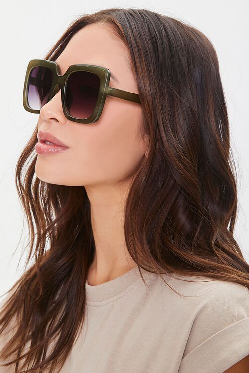 OLIVE/GREY Oversized Square Sunglasses, image 2