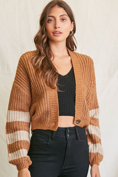 CAMEL/CREAM Striped-Trim Cardigan Sweater, image 5