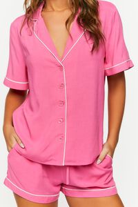 HOT PINK/WHITE Piped-Trim Shirt & Shorts Pajama Set, image 5