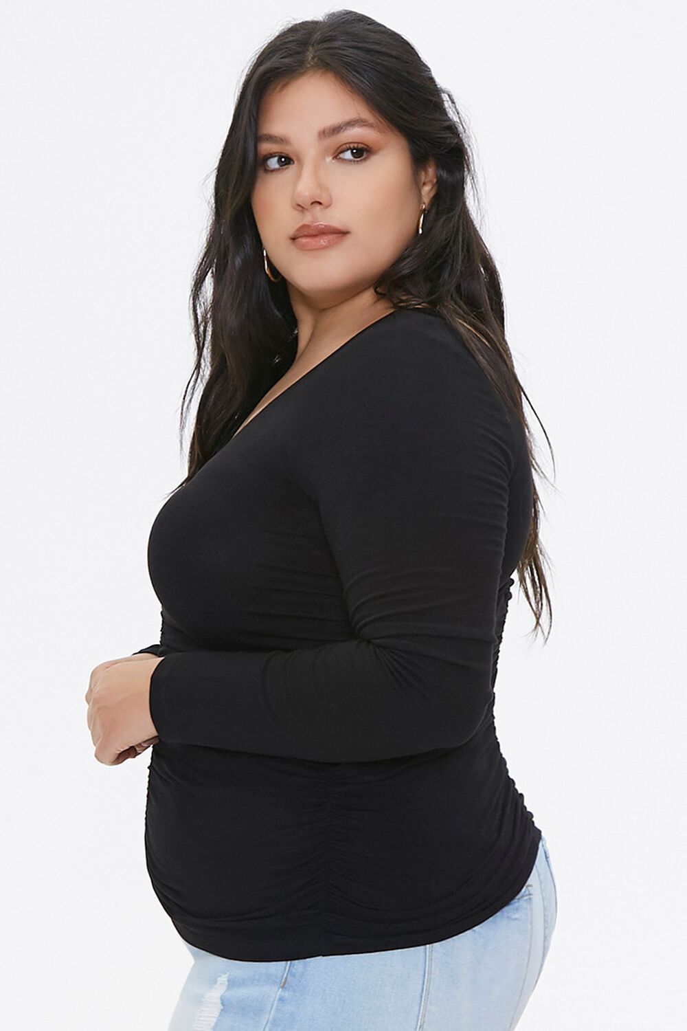 BLACK Plus Size Ruched Long-Sleeve Top, image 2