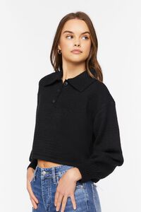 BLACK Sweater-Knit Cropped Shirt, image 2