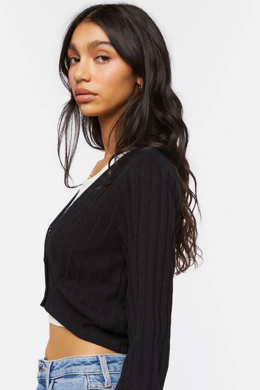 BLACK Cropped Cardigan Sweater, image 2
