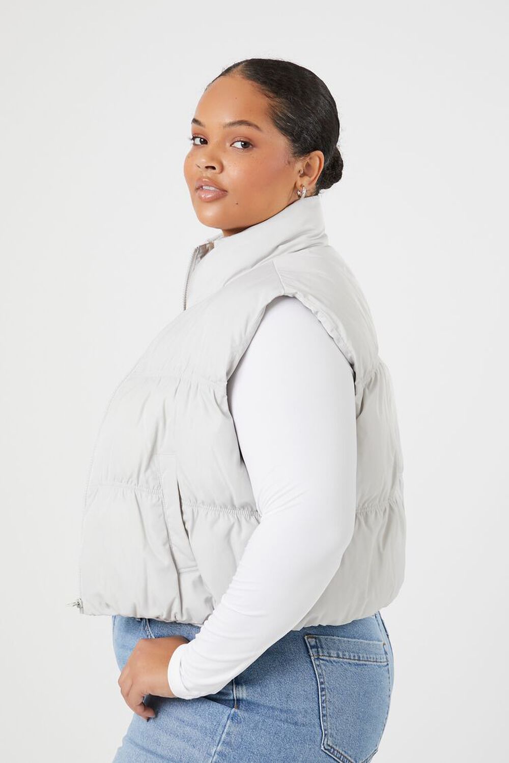 SILVER Plus Size Quilted Puffer Vest, image 2