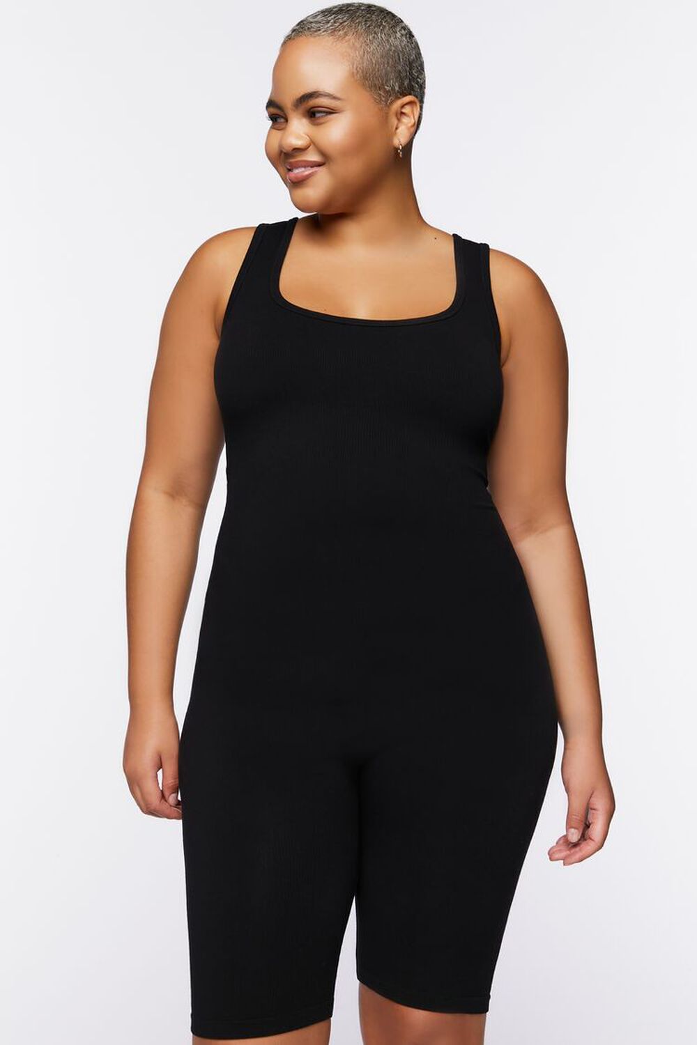 BLACK Plus Size Fitted Tank Romper, image 1
