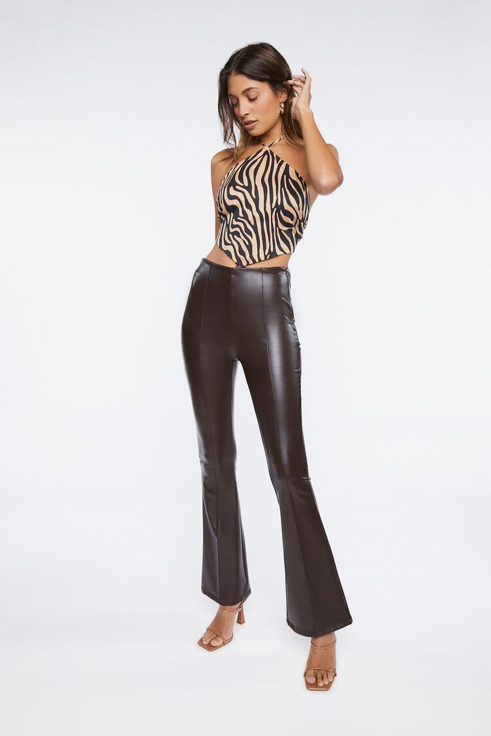 COFFEE Faux Leather High-Rise Flare Pants, image 1