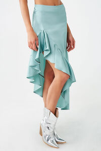 JADE Satin Ruffled High-Low Skirt, image 3