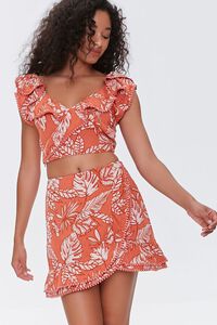 RUST/MULTI Tropical Leaf Mini Skirt, image 1