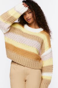 CREAM/MULTI Striped Purl Knit Sweater , image 2