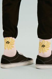 PINK/YELLOW Men Floral Graphic Crew Socks, image 1