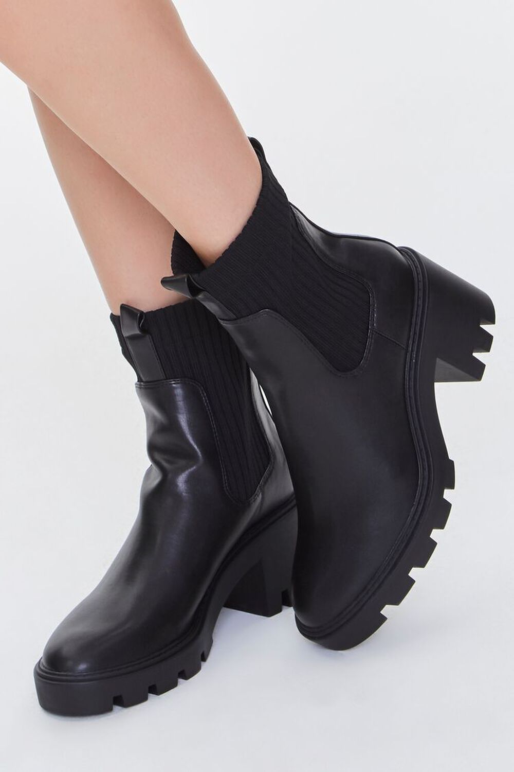 BLACK Faux Leather Platform Chelsea Boots, image 1