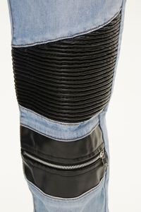 LIGHT DENIM/BLACK Faux Leather & Denim Moto Jeans, image 6