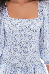 WHITE/BLUE Smocked Georgette Floral Mini Dress, image 5