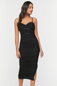 BLACK Mesh Ruched Midi Dress, image 4