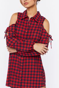 RED/MULTI Open-Shoulder Plaid Flannel Dress, image 5