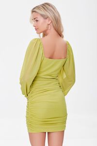 GREEN Ruched Mesh Cutout Mini Dress, image 3