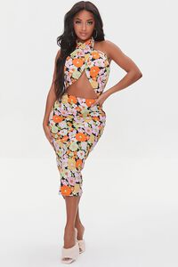 BLACK/MULTI Crossover Floral Print Halter Dress, image 4