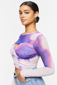 LAVENDER/MULTI Abstract Print Mesh Crop Top, image 2