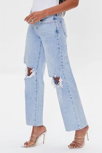 LIGHT DENIM Recycled Cotton Distressed High-Rise Straight Jeans, image 3