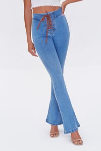 MEDIUM DENIM Lace-Up Flare Jeans, image 2