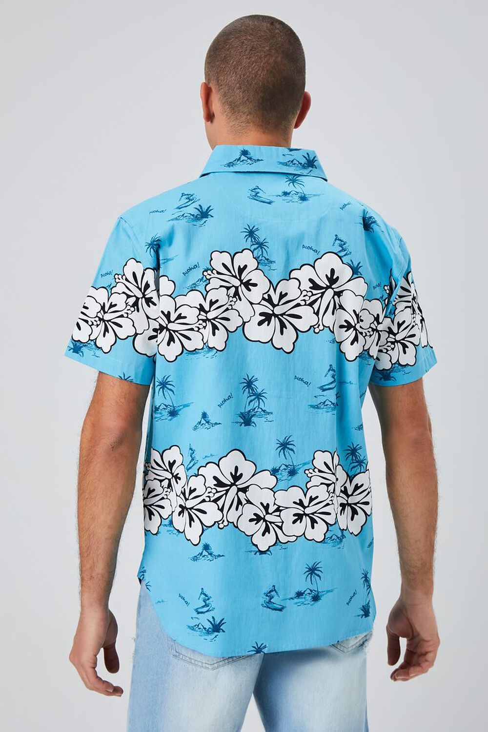 TEAL/WHITE Tropical Floral Print Shirt, image 3