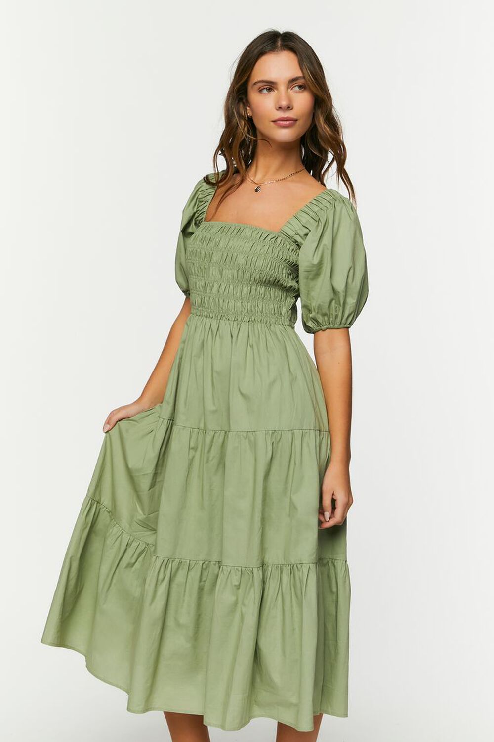 OLIVE Smocked Puff-Sleeve Dress, image 2