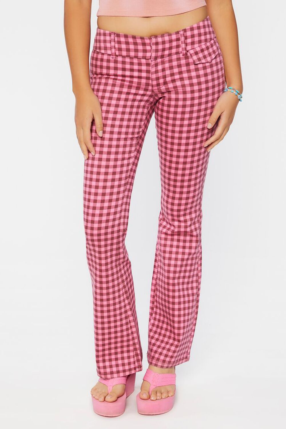 Gingham Low-Rise Flare Pants, image 2