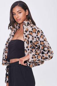 TAUPE/MULTI Faux Shearling Leopard Print Jacket, image 2