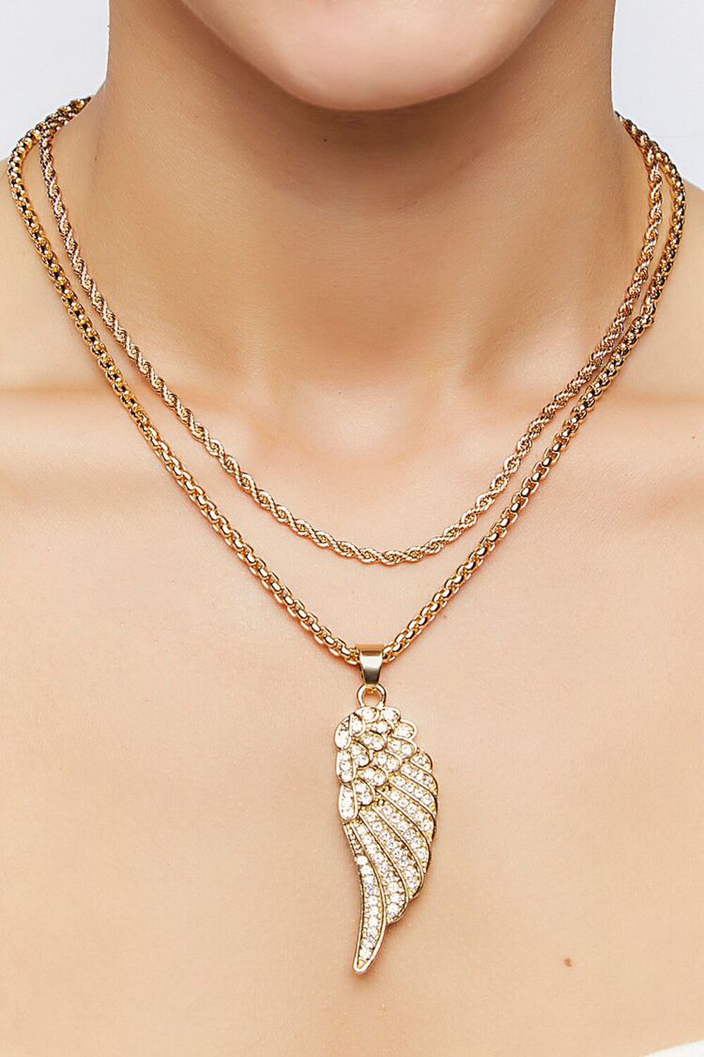 GOLD/CLEAR Wing Pendant Necklace Set, image 1