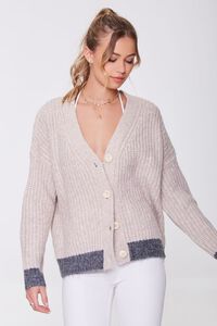 CREAM/HEATHER GREY Colorblock Cardigan Sweater, image 5
